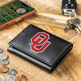 University of Oklahoma Black Tri-Fold Embroidered Wallet w/ RFID Blocking