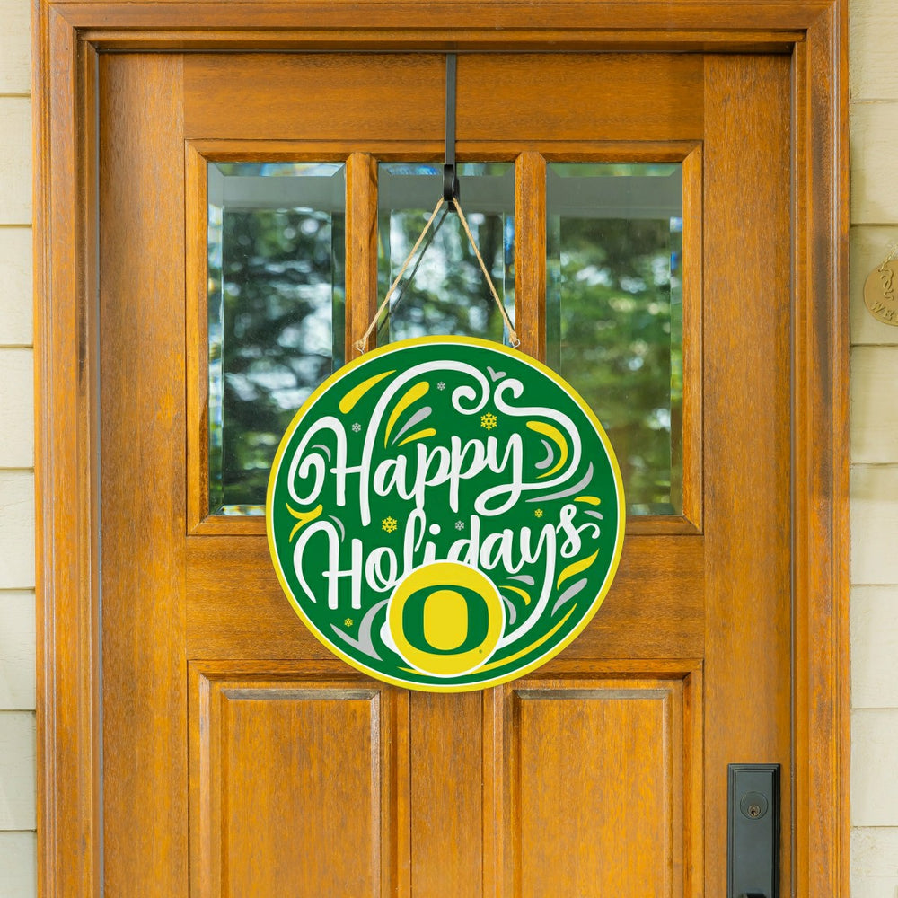 University of Oregon Holiday Round Door Décor with Hanging Rope, 18x18