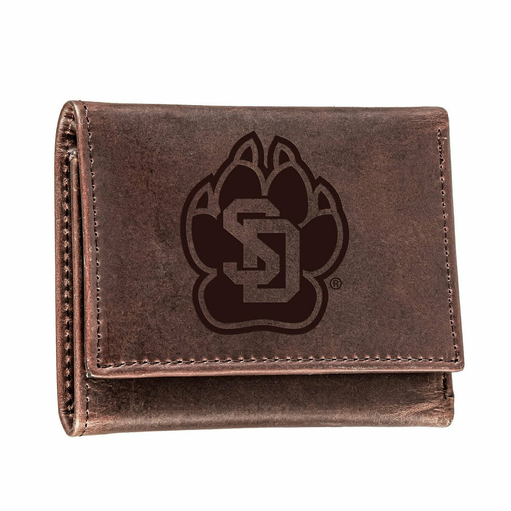 University of South Dakota, Tri-Fold Wallet, Brown, CH, 100% Genuine L