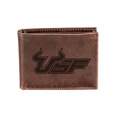 South Florida University , Bi-Fold Wallet, Brown, CH, 100% Genuine Lea