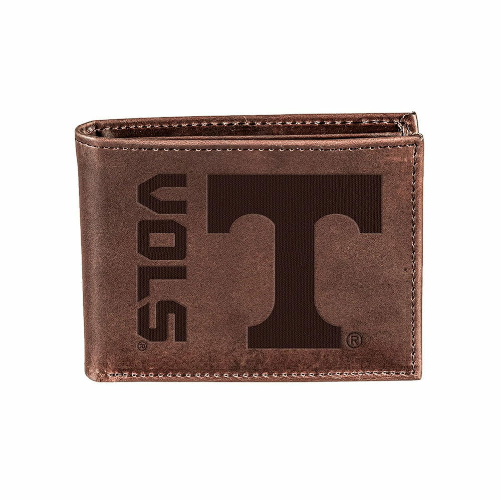 University of Tennessee, Bi-Fold Wallet, Brown, CH, 100% Genuine Leath