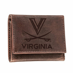 University of Virginia, Tri-Fold Wallet, Brown, CH, 100% Genuine Leath