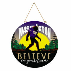 University of Washington Bigfoot Round Door Décor with Hanging Rope, 1