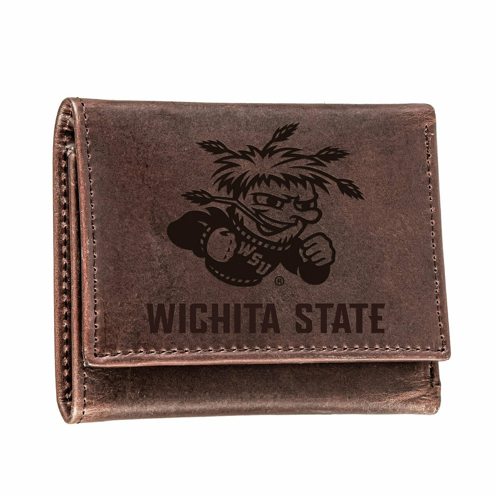 Wichita State University, Tri-Fold Wallet, Brown, CH, 100% Genuine Lea