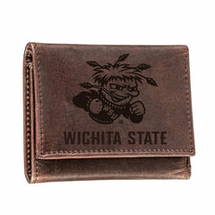 Wichita State University, Tri-Fold Wallet, Brown, CH, 100% Genuine Lea