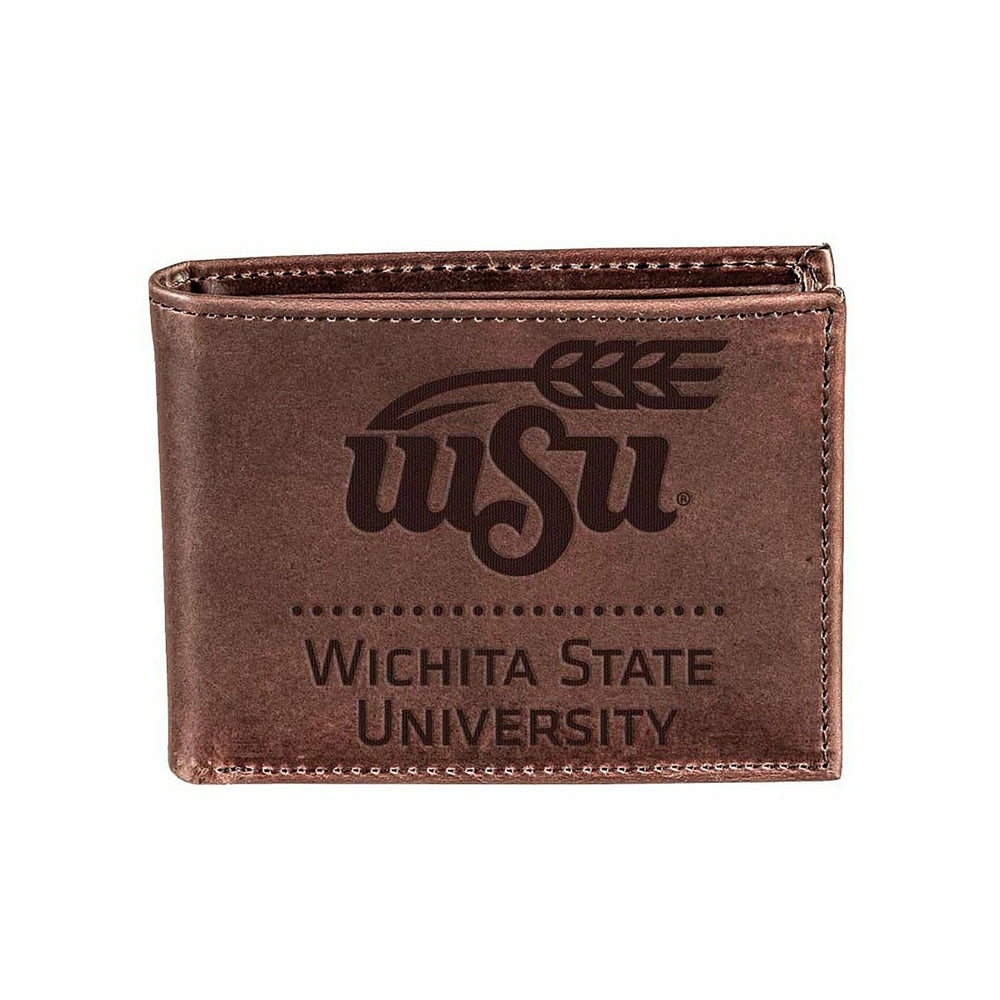 Wichita State University, Bi-Fold Wallet, Brown, CH, 100% Genuine Leat