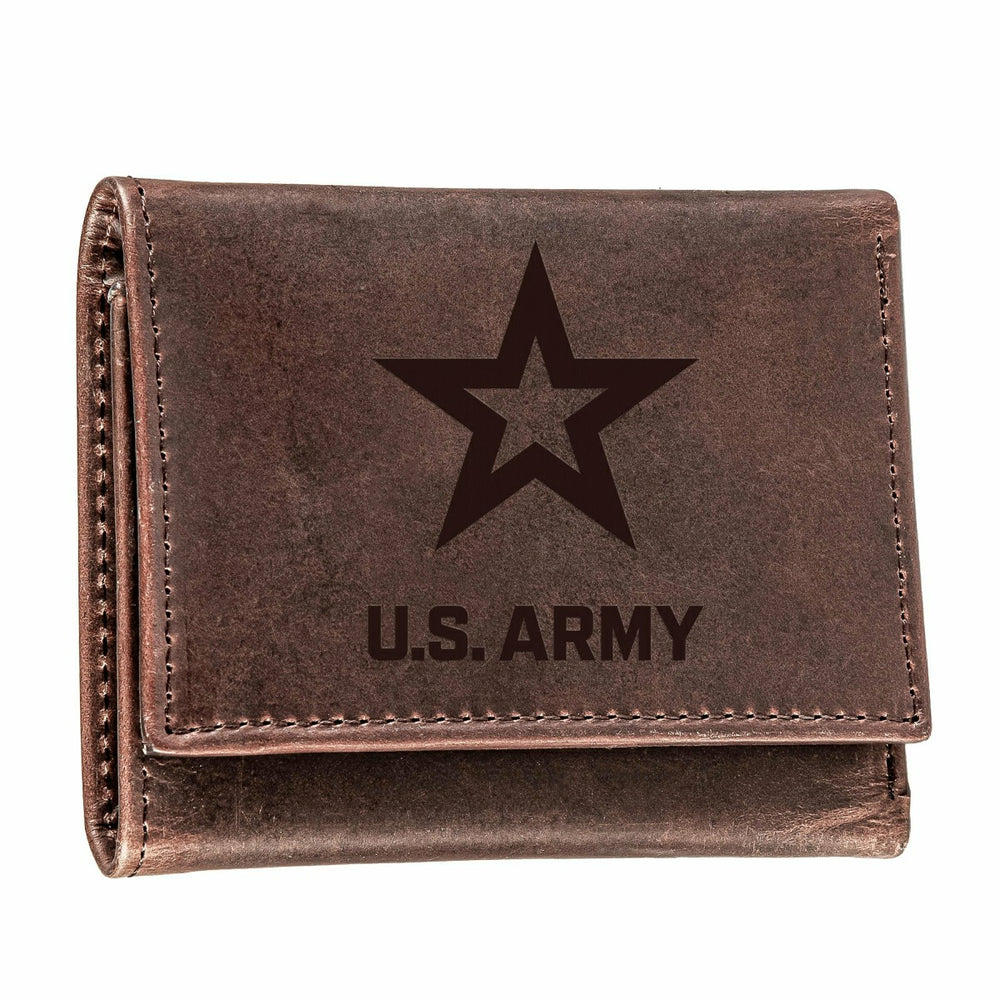 US Army Brown Tri-Fold Wallet, 100% Genuine Leather