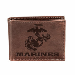 US Marine Corps Brown Bi-Fold Wallet, 100% Genuine Leather