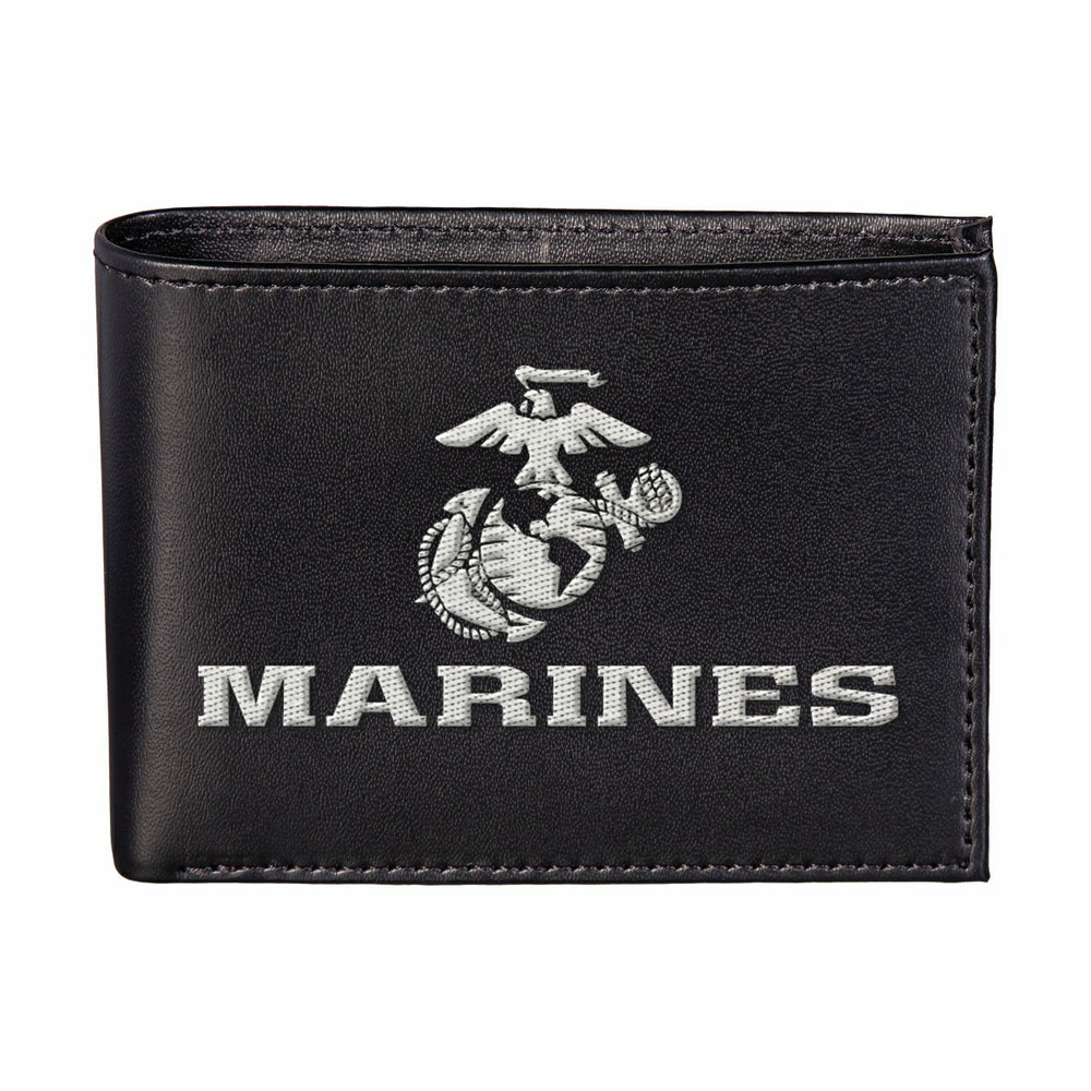 U.S. Marine Corps Black Bi-Fold Embroidered Wallet w/ RFID Blocking
