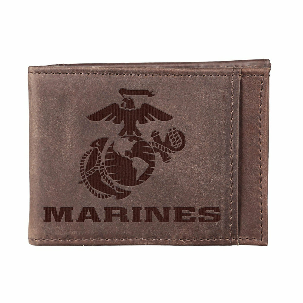 US Marine Corps Brown Front Pocket Wallet with RFID Blocking, 100% Gen