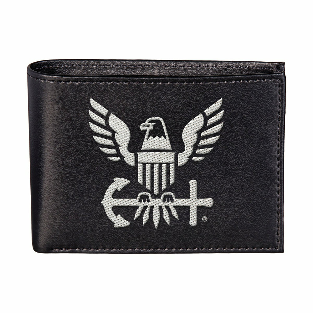 U.S. Navy Black Bi-Fold Embroidered Wallet w/ RFID Blocking