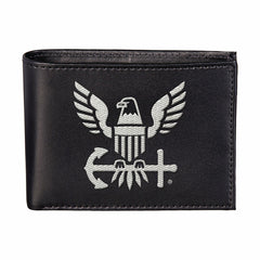 U.S. Navy Black Bi-Fold Embroidered Wallet w/ RFID Blocking