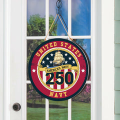 US Navy, 250th Anniversary Round Door Décor with Hanging Rope, 18x18