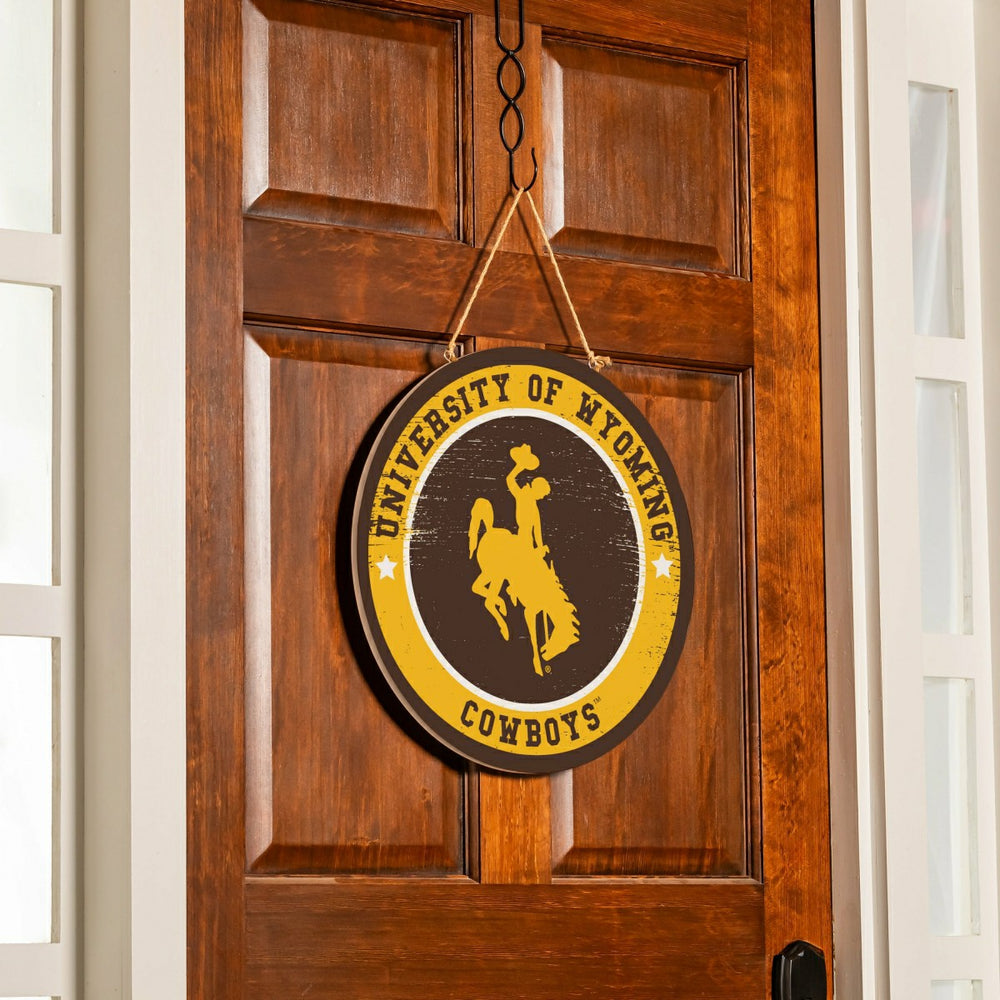 University of Wyoming Round Door Décor with Hanging Rope, 18x18