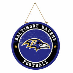 Baltimore Ravens Round Door Décor with Hanging Rope, 18x18