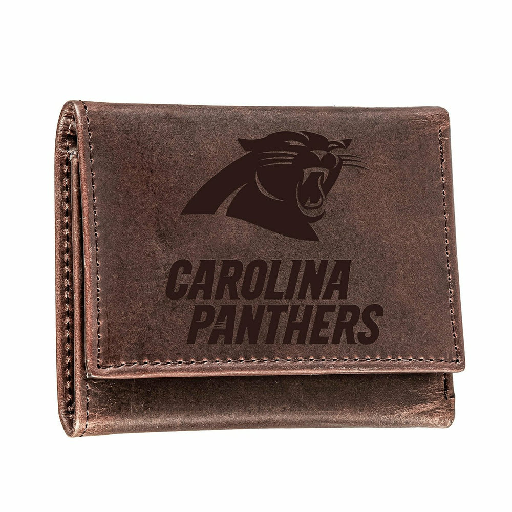 Carolina Panthers, Tri-Fold Wallet, Brown, CH, 100% Genuine Leather
