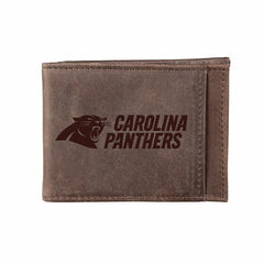 Front Pocket Wallet w/ RFID Blocking, Carolina Panthers, Brown