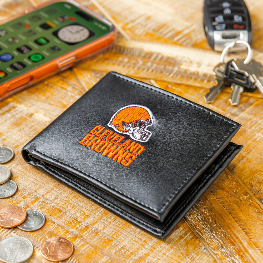 Cleveland Browns Black Bi-Fold Embroidered Wallet w/ RFID Blocking