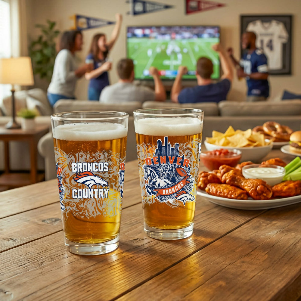 Denver Broncos 16oz Glass pint, Set of 2