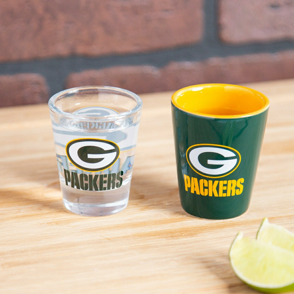Green Bay Packers 4-Piece Ceramic and Glass 2oz. Shot Glass Set