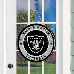 Las Vegas Raiders Round Door Décor with Hanging Rope, 18x18