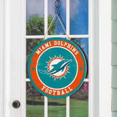 Miami Dolphins Round Door Décor with Hanging Rope, 18x18
