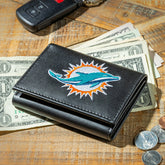 Miami Dolphins Black Tri-Fold Embroidered Wallet