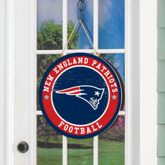 New England Patriots Round Door Décor with Hanging Rope, 18x18