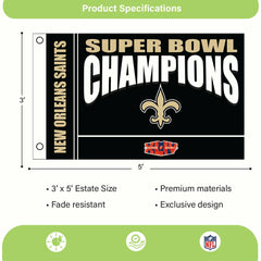 New Orleans Saints Superbowl XLIV Champions Football 3x5 Flag
