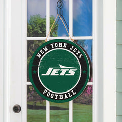 New York Jets Round Door Décor with Hanging Rope, 18x18