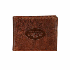 New York Jets, Embossed 100% Genuine Tumbled Leather Passcase Bi-Fold