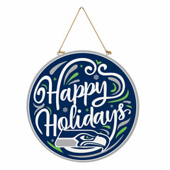 Seattle Seahawks Holiday Round Door Décor with Hanging Rope, 18x18