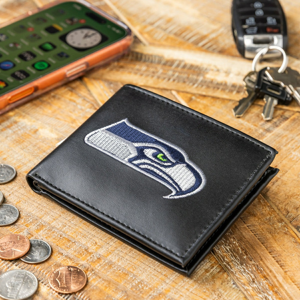 Seattle Seahawks Black Bi-Fold Embroidered Wallet w/ RFID Blocking