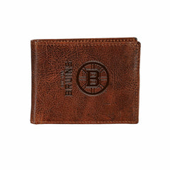 Boston Bruins, Embossed 100% Genuine Tumbled Leather Passcase Bi-Fold
