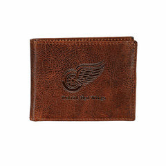 Detroit Red Wings, Embossed 100% Genuine Tumbled Leather Passcase Bi-F