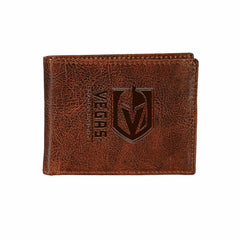 Vegas Golden Knights, Embossed 100% Genuine Tumbled Leather Passcase B