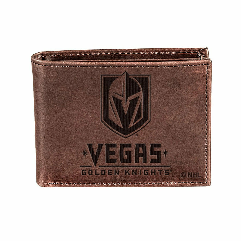 Vegas Golden Knights, Bi-Fold Wallet, Brown, CH, 100% Genuine Leather