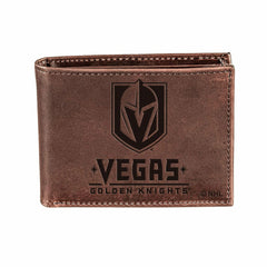 Vegas Golden Knights, Bi-Fold Wallet, Brown, CH, 100% Genuine Leather