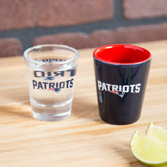 New England Patriots 4-Piece Ceramic and Glass 2oz. Shot Glass Set