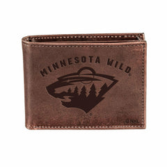 Minnesota Wild, Bi-Fold Wallet, Brown, CH, 100% Genuine Leather