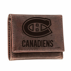 Montreal Canadiens, Tri-Fold Wallet, Brown, CH, 100% Genuine Leather