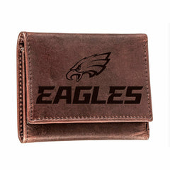 Philadelphia Eagles, Tri-Fold Wallet, Brown, CH, 100% Genuine Leather