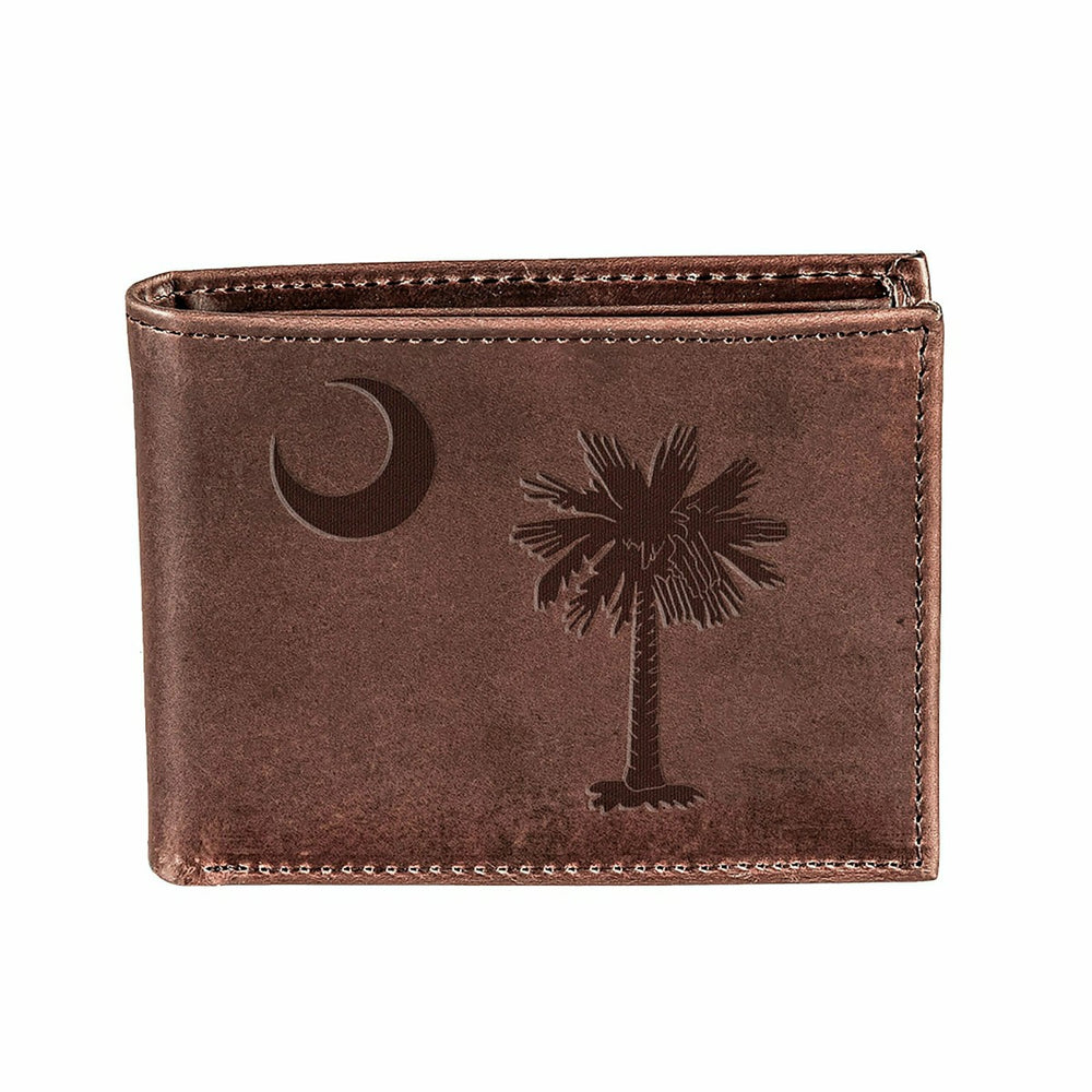 Bi-Fold Wallet, Brown, CH, 100% Genuine Leather, South Carolina State