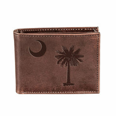 Bi-Fold Wallet, Brown, CH, 100% Genuine Leather, South Carolina State