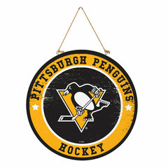 Pittsburgh Penguins Round Door Décor with Hanging Rope, 18x18
