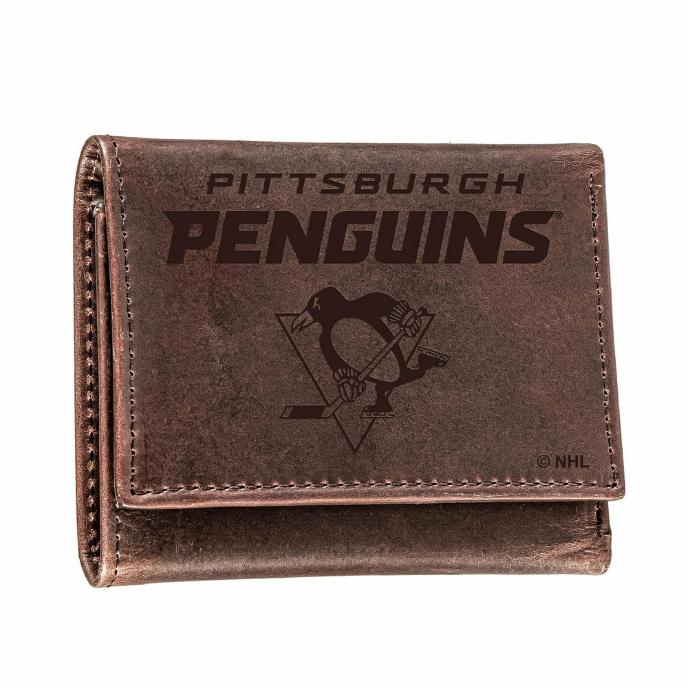 Pittsburgh Penguins, Tri-Fold Wallet, Brown, CH, 100% Genuine Leather