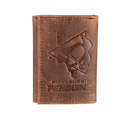 Pittsburgh Penguins, Tri-Fold Wallet, Brown, CH, 100% Genuine Leather