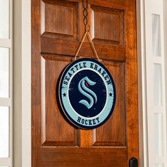Seattle Kraken Round Door Décor with Hanging Rope, 18x18