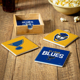 St Louis Blues Ceramic Coasters Set, 4pcs with Wood Caddy