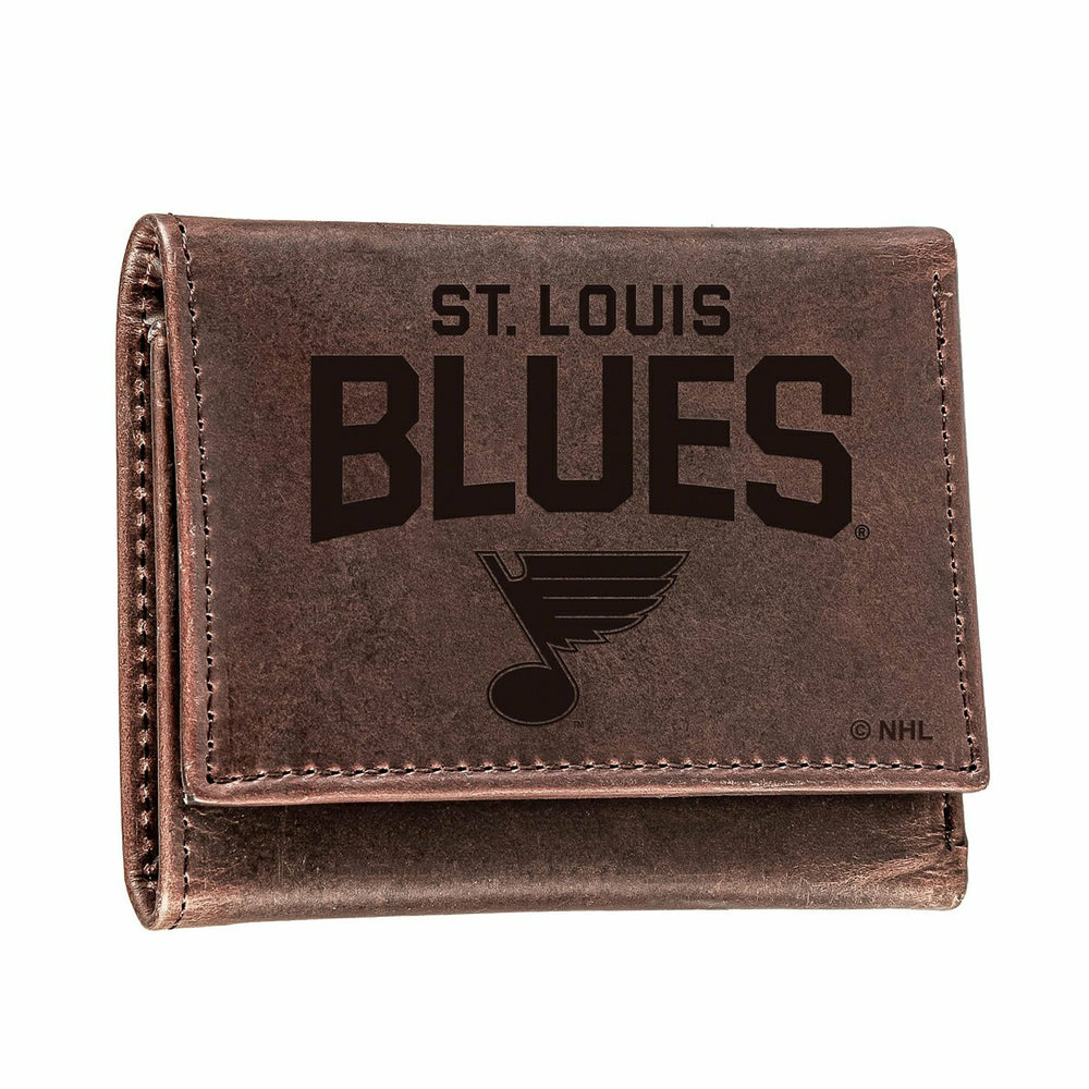 St Louis Blues, Tri-Fold Wallet, Brown, CH, 100% Genuine Leather